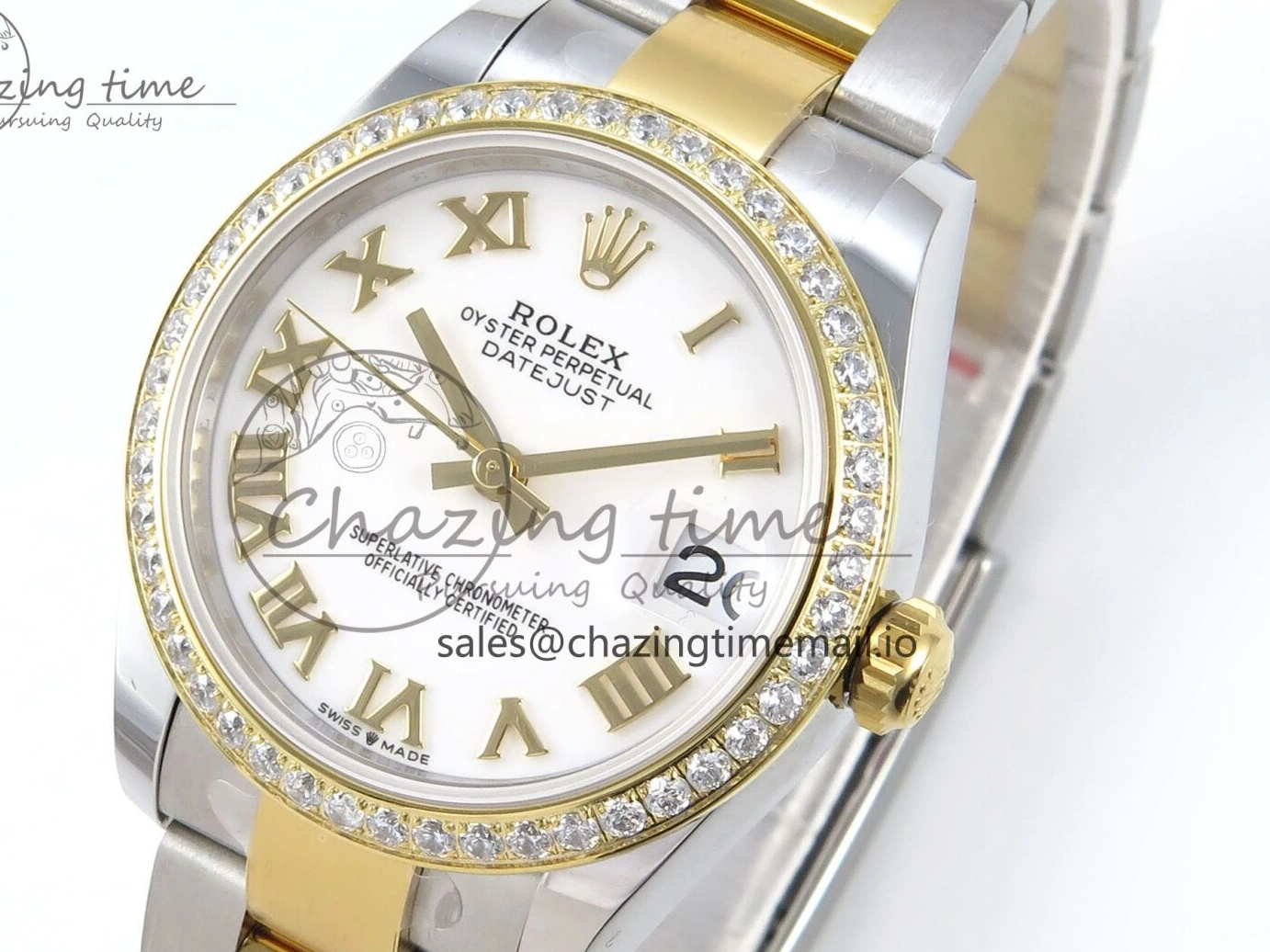 MiroTime 0317 DateJust 31 278383RBR ARF 1:1 Best Edition 904L Steel White Roman Dial Diamonds Bezel on SS YG Oyster Bracelet ETA Cozy 400
